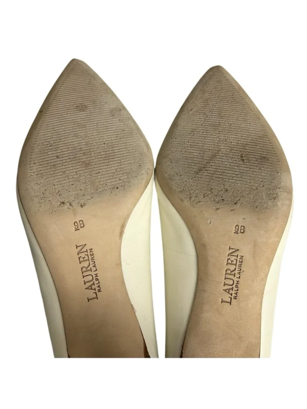 Lauren Ralph Lauren Lanette Pumps Women's 9B Cream Leather Upper, Pointed Toe